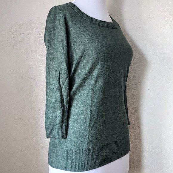 ☕ GAP Moss Green Sweater 3/4 Sleeve Scoopneck - Picture 2 of 7